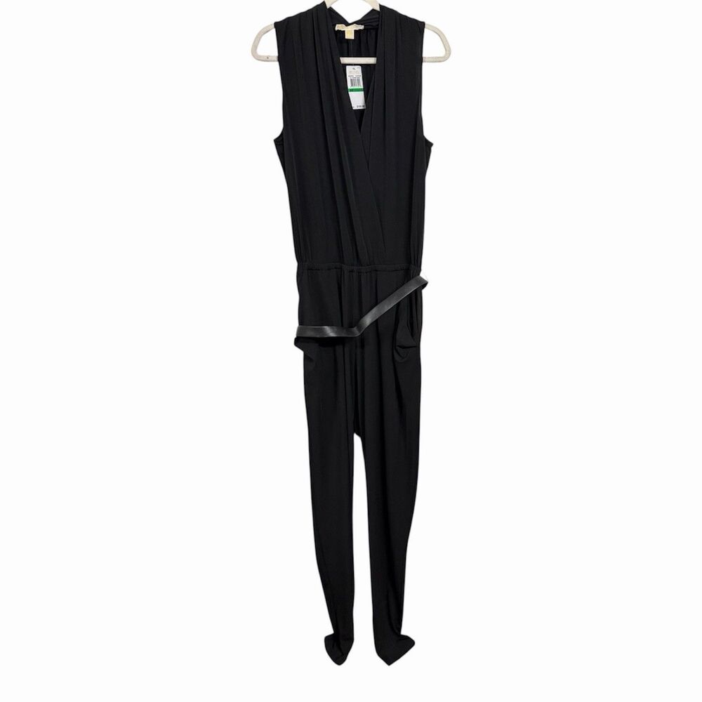 Michael Kors Women's Sz L Black Sleeveless V-Neck One-Piece Tapered Jumpsuit NWT